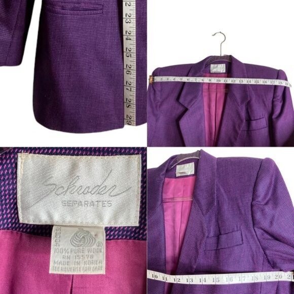 Vintage 70s-80s Schrader Separates Wool Skirt Suit Pink & Purple Est. M - Picture 3 of 16
